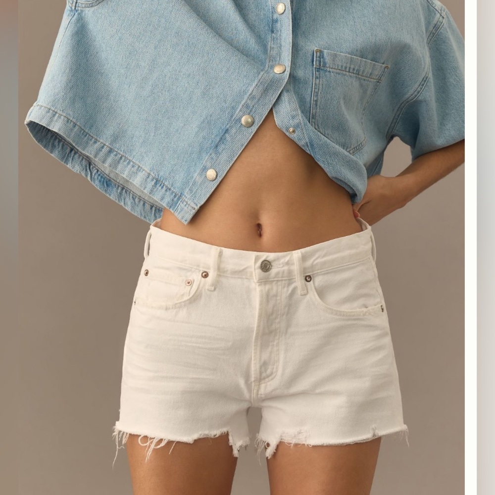 Agolde Parker Denim Fray Shorts in White